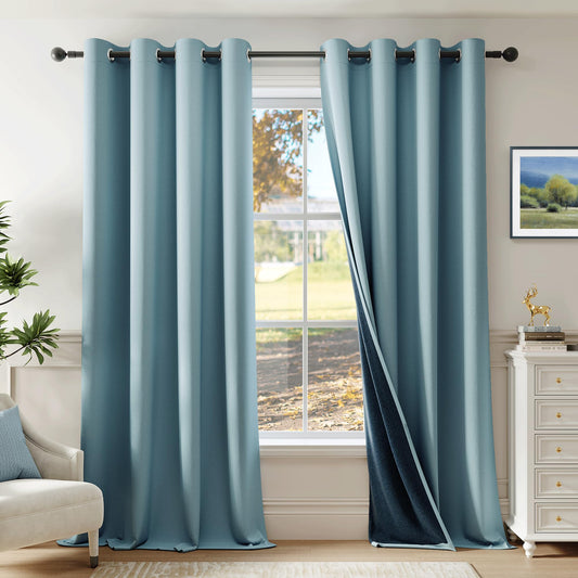 100% Blackout Curtains 84 Inch Long 2 Panels for Bedroom Living Room Stone Blue Solid Room Darkening Thermal Insulated Soundproof Energy Saving Grommet Top Window Treatment Drapes52x84 2 Set