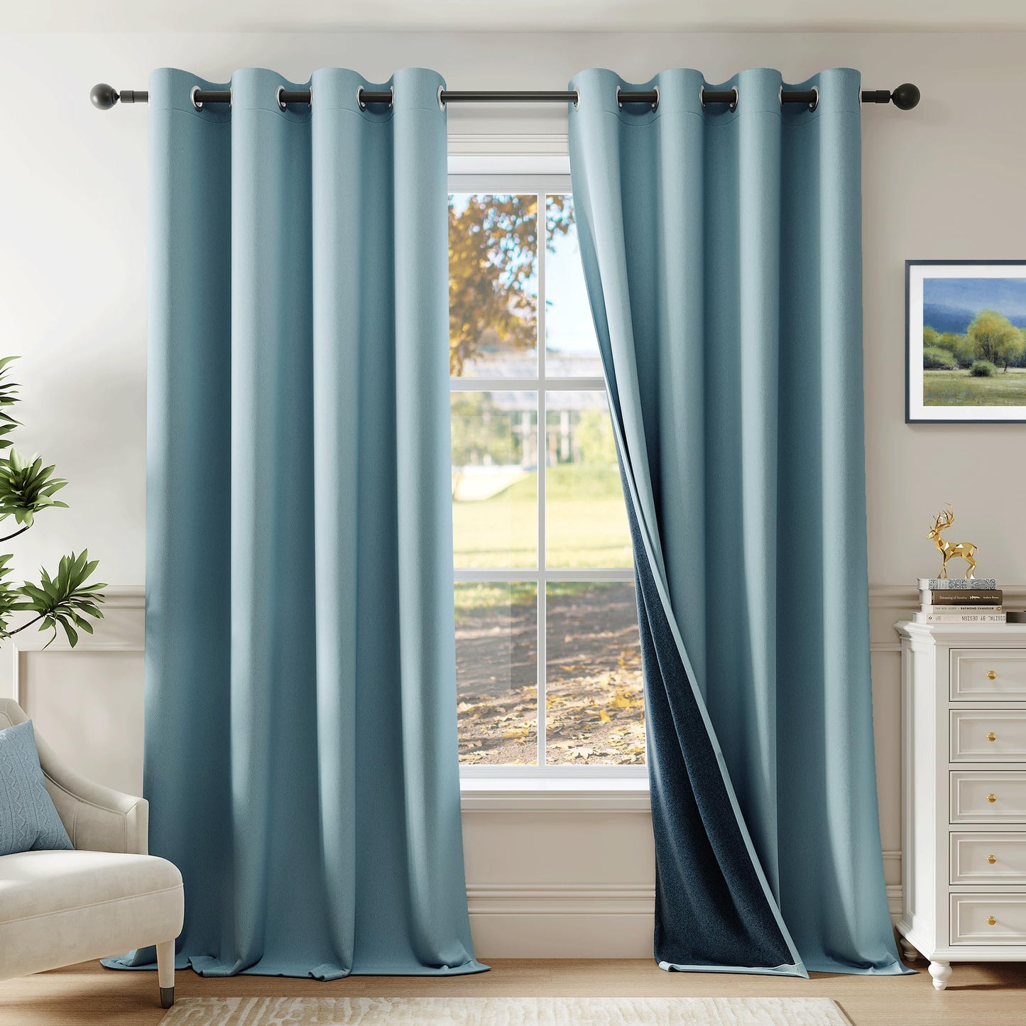 100% Blackout Curtains 84 Inch Long 2 Panels for Bedroom Living Room Stone Blue Solid Room Darkening Thermal Insulated Soundproof Energy Saving Grommet Top Window Treatment Drapes52x84 2 Set